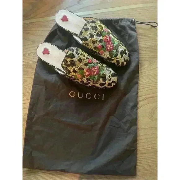 Gucci Lurex Jacquard Leopard Princetown Slippers 35 5 Horsebit Cheetah Slides - Picture 3 of 9